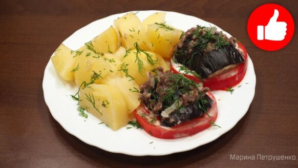 Вкусные Баклажаны с фаршем на пару и картофель на гарнир в мультиварке